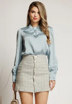 Bluza eleganta bleu lejera din voal cu maneca lunga imagine