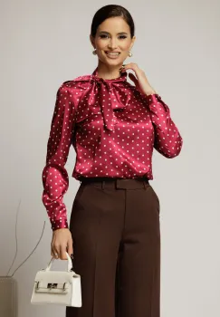 Bluza eleganta bordo cu buline caramizii din satin imagine