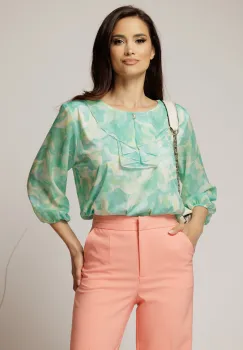 Bluza eleganta din viscoza cu imprimeu lila si roz si croi lejer imagine