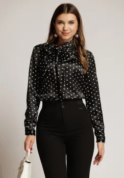 Bluza eleganta neagra cu buline caramizii din satin imagine