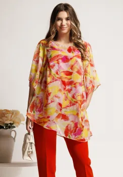 Bluza galbena din voal oversized cu imprimeu corai- Viada imagine