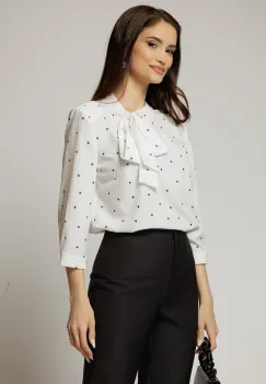 Bluza ivoar cu funda la decolteu si buline imagine