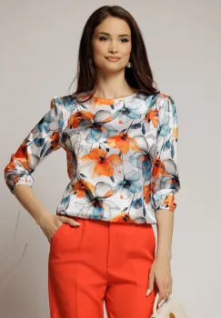 Bluza ivoar din satin cu imprimeuri oranj imagine