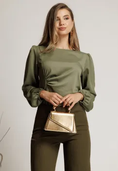 Bluza kaki din crep cu fronseu in talie imagine