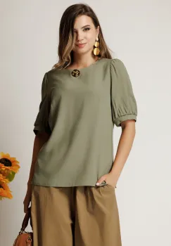 Bluza kaki din viscoza cu croi drept imagine