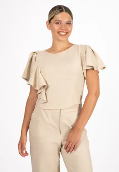 Bluza LaDonna bej cu volan imagine