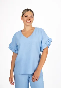 Bluza LaDonna bleu cu volanase la maneci imagine