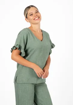 Bluza LaDonna kaki cu volanase la maneci imagine