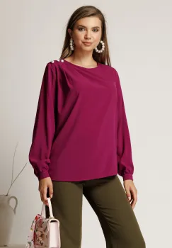 Bluza magenta eleganta din voal cu perle pe umar imagine