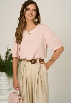 Bluza roz din viscoza cu croi drept imagine