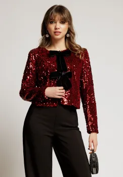 Bolero DY Fashion bordo din catifea cu paiete imagine