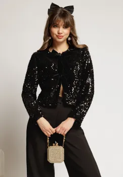 Bolero DY Fashion negru din catifea cu paiete imagine