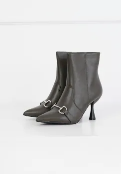 Botine din piele ecologica kaki cu aplicatie metalica pe varf imagine