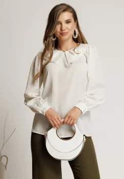 Camasa alba din crep cu guler tip funda si perla imagine