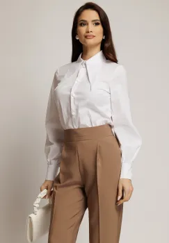 Camasa alba din poplin cu croi cambrat si guler ascutit imagine