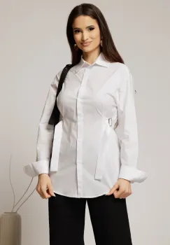 Camasa alba lunga din poplin cu croiul larg si catarame imagine