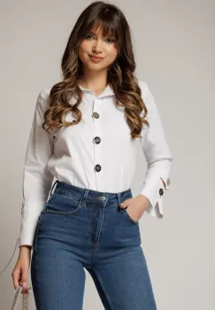 Camasa alba scurta din poplin cu mansete deosebite si croi drept imagine