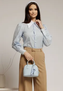 Camasa bleu din poplin cu guler ascutit si mansete cu dantela imagine