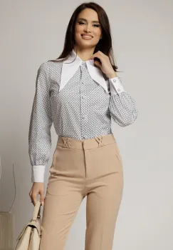 Camasa din poplin cu imprimeu cu aspect floral si guler ascutit imagine