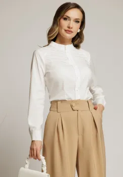 Camasa DY Fashion alba din poplin cu croi cambrat si nervuri pe bust imagine