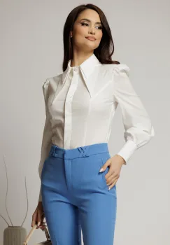 Camasa DY Fashion alba din poplin cu guler dublu si croi cambrat imagine