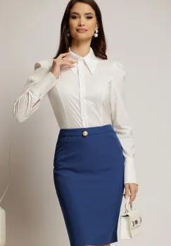 Camasa DY Fashion alba din poplin cu manseta cu butoniera imagine