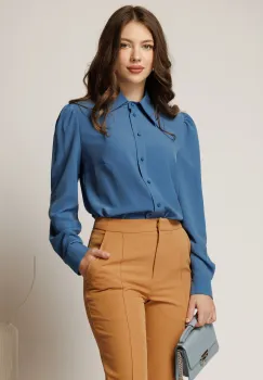 Camasa DY Fashion albastra cu guler si inchidere cu nasturi imagine