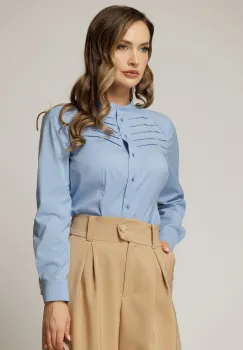 Camasa DY Fashion bleu din poplin cu croi cambrat si nervuri pe bust imagine