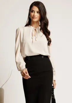 Camasa DY Fashion ivory din voal cu guler incretit imagine