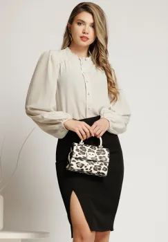 Camasa DY Fashion ivory din voal plin cu guler incretit imagine