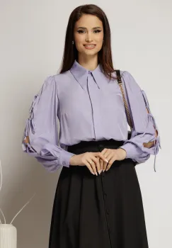 Camasa DY Fashion lila cu funde pe maneci cu adaos de rayon imagine
