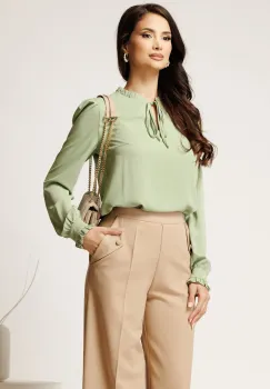 Camasa DY Fashion verde mint din voal cu guler incretit imagine