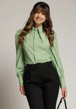 Camasa DY Fashion vernil din poplin cu guler dublu si croi cambrat imagine