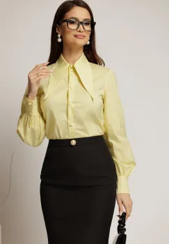 Camasa galbena din poplin cu croi cambrat si guler ascutit imagine