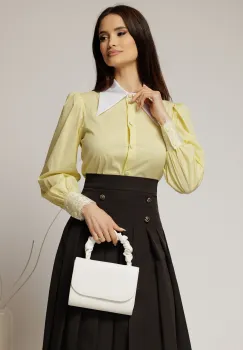 Camasa galbena din poplin cu guler ascutit si mansete cu dantela imagine