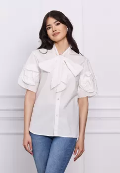 Camasa Simona alba cu flori pe maneci imagine