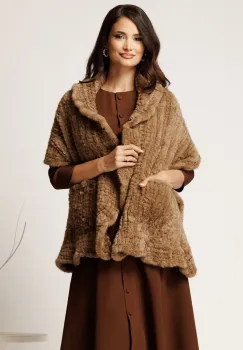 Capa scurta bej din blana imagine