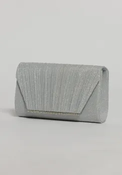 Clutch elegant argintiu din lurex si detalii plisate imagine