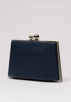 Clutch elegant bleumarin cu rama metalica imagine