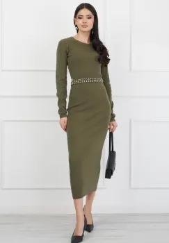 Compleu Anemona kaki din tricot cu strasuri in talie imagine