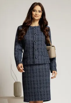 Compleu dama bleumarin sacou si fusta din viscoza cu fir lurex imagine