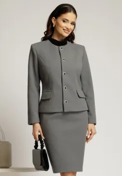 Compleu dama gri sacou si fusta din lana imagine