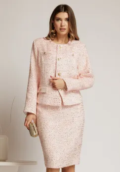 Compleu dama roz din stofa cu insertii aurii imagine