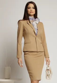 Compleu DY Fashion bej clasic din sacou si fusta office imagine