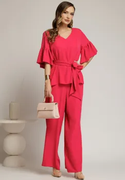 Compleu DY Fashion fucsia de zi din bluza si pantalon cu adaos de viscoza si croi lejer imagine