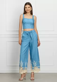 Compleu Luiza albastru cu top si pantaloni imagine