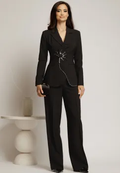 Compleu negru de ocazie cu cu desig floral si aplicatii de strassuri imagine