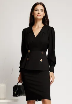 Compleu negru din stofa cu sacou si fusta imagine