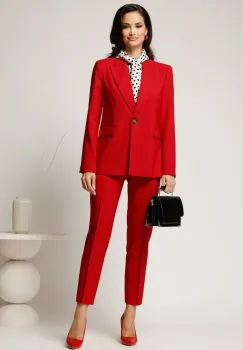 Compleu rosu din stofa cu sacou si pantaloni imagine