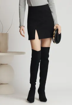 Fusta casual scurta din viscoza neagra cu strasuri imagine